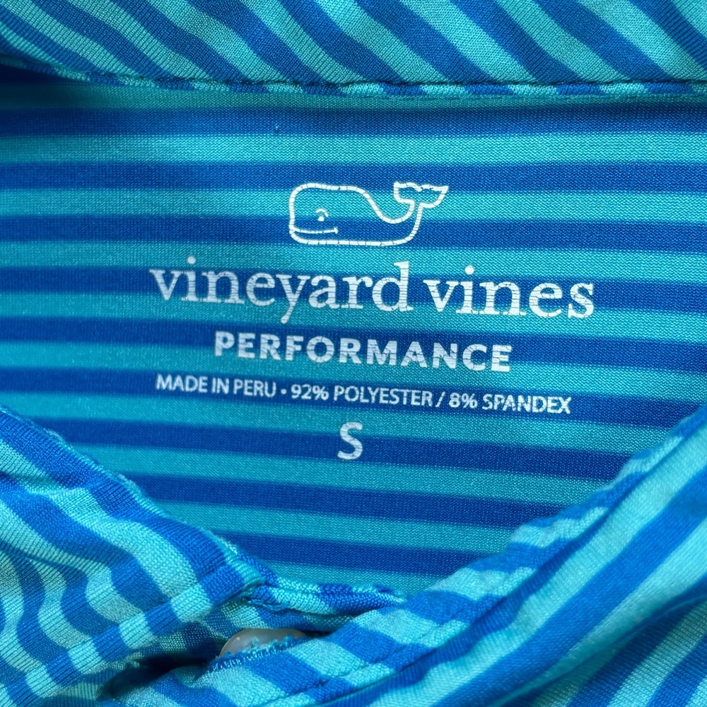 Vineyard Vines Men's Small Performance Polo Shirt Blue Teal Striped Golf Top - Picture 4 of 7